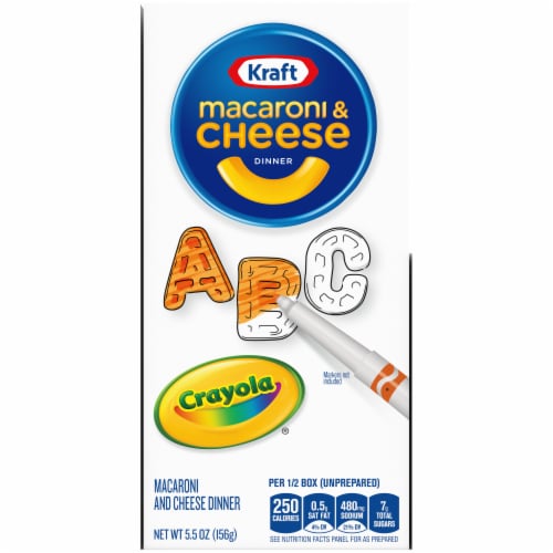 Kraft Mac N Cheese Macaroni and Cheese Dinner with ABC Pasta Shapes & Crayola Coloring Boxes Perspective: bottom
