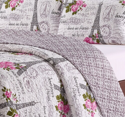Harper Lane Blush & Purple Vintage Paris 4 Piece Quilt Set Perspective: bottom