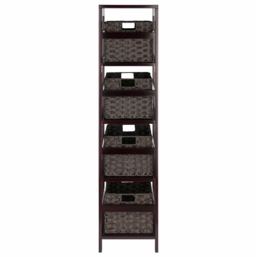 Leo 5-Pc Storage Shelf With 4 Foldable Woven Baskets, Espresso And Chocolate Perspective: bottom