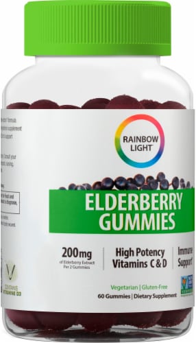 Rainbow Light Elderberry Vitamin Gummies Immune Support Supplement Perspective: bottom
