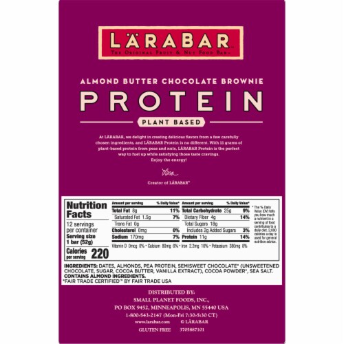 Larabar Almond Butter Chocolate Brownie Protein Bars 12 Count Perspective: bottom