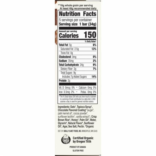 Cascadian Farm Chocolate Drizzle Gluten Free Granola Bars Perspective: bottom