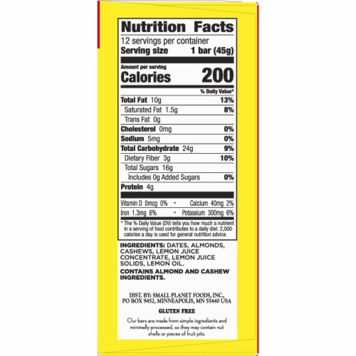 Larabar Lemon Bar Gluten Free Vegan Fruit & Nut Bars Perspective: bottom