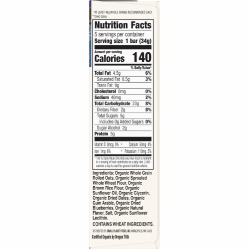 Cascadian Farm Organic Blueberry Vanilla Chewy No Sugar Added Granola Bars Perspective: bottom