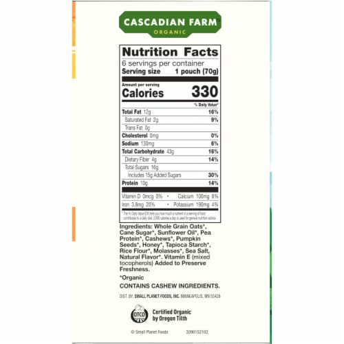 Cascadian Farm Organic Honey Cashew Protein Granola Perspective: bottom