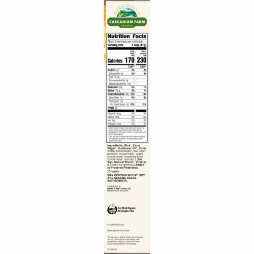Cascadian Farm Organic Fruity Crispy Rice Cereal Perspective: bottom