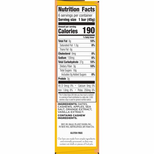 Larabar Orange Sorbet Mini Bars, Gluten Free Vegan, 6 ct Perspective: bottom