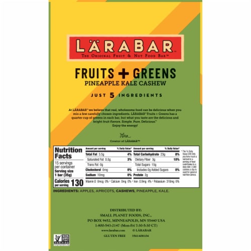 Larabar Fruits + Greens Pineapple Kale Cashew Fruit & Nut Bars Perspective: bottom
