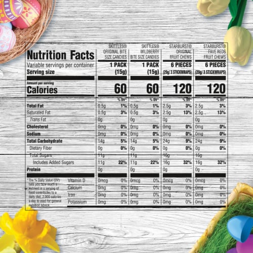 Skittles & Starburst Fun Size Chewy Candy Easter Basket Stuffers Variety Pack Bulk Bag Perspective: bottom