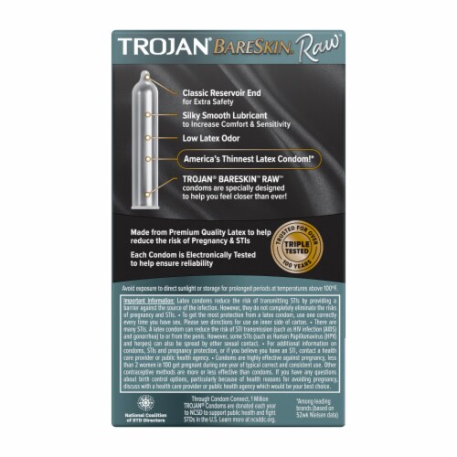 Trojan® Bareskin™ Raw™ Lubricated Latex Condoms Perspective: bottom