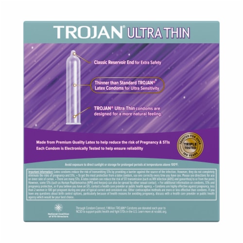 Trojan™ Sensitivity Ultra Thin Premium Lubricated Latex Condoms Perspective: bottom