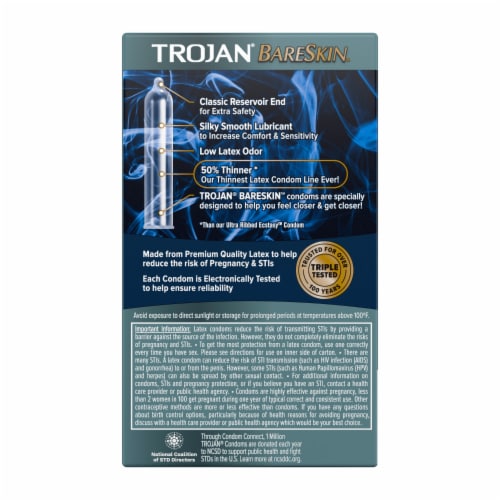 Trojan BareSkin Thinner Lubricated Latex Condoms Perspective: bottom