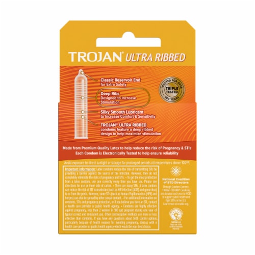 Trojan® Ultra Ribbed Lubricated Latex Condoms Perspective: bottom