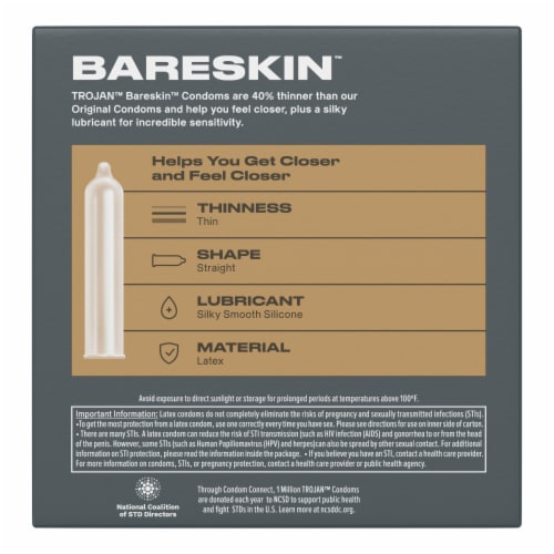 Trojan BareSkin Lubricated Thin Condoms Perspective: bottom
