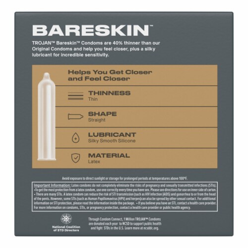 Trojan BareSkin Lubricated Thin Condoms Perspective: bottom