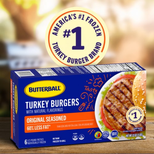 Butterball Frozen Turkey Burgers, Original Seasoned, 1/3 lb Patties, 6 Count/2 lbs Perspective: bottom