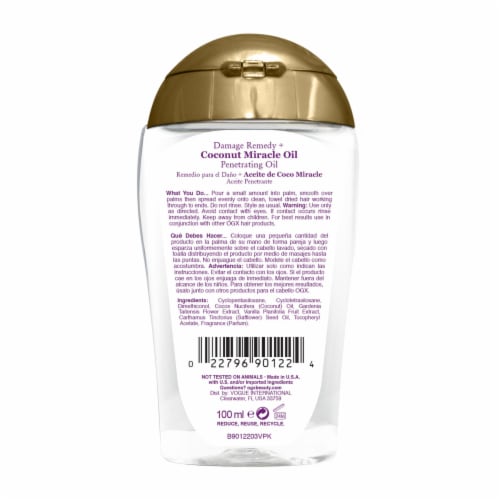 OGX Extra Strength Damage Remedy + Coconut Miracle Oil Penetrating Hair Oil Treatment, Anti-Frizz Perspective: bottom