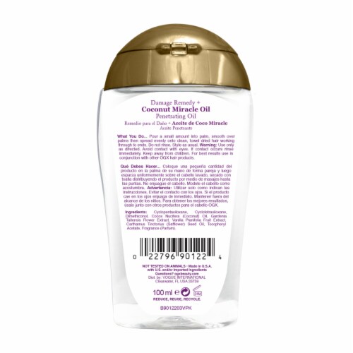 OGX Extra Strength Damage Remedy + Coconut Miracle Oil Penetrating Hair Oil Treatment, Anti-Frizz Perspective: bottom