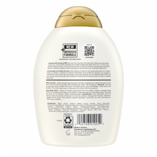 OGX Nourishing + Coconut Milk Shampoo, Hydrating & Restoring, Paraben-Free Perspective: bottom
