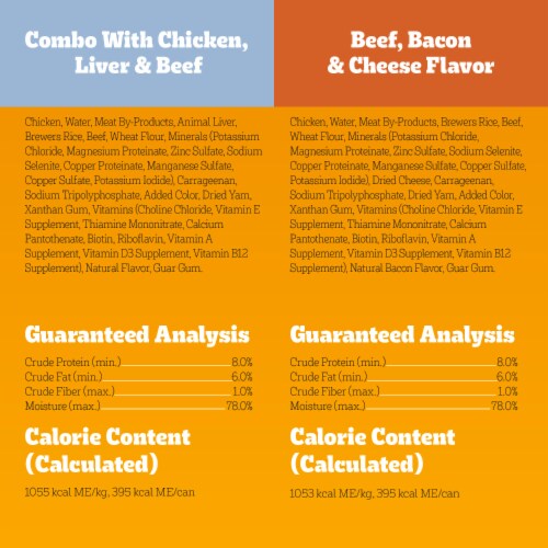 Pedigree Chopped Ground Dinner Chicken Liver Beef & Beef Bacon Cheese Adult Canned Soft Wet Dog Food Perspective: bottom