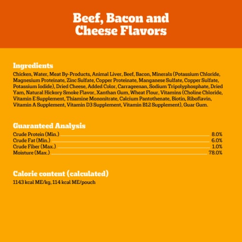 Pedigree Chopped Ground Dinner Adult Soft Wet Dog Food Pouches Chicken Beef Bacon & Cheese Perspective: bottom