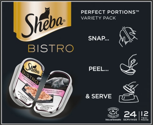 SHEBA PERFECT PORTIONS Bistro Chicken and Salmon in Creamy Sauce Adult Wet Cat Food Variety Pack Perspective: bottom