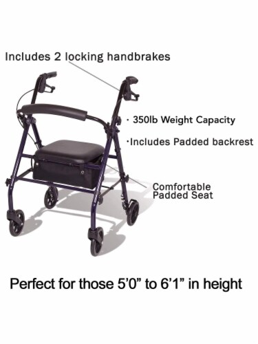 Carex Steel Rollator Walker with Seat and Wheels, 350lbs, Foldable, For Those 5'0 to 6'1 Perspective: bottom