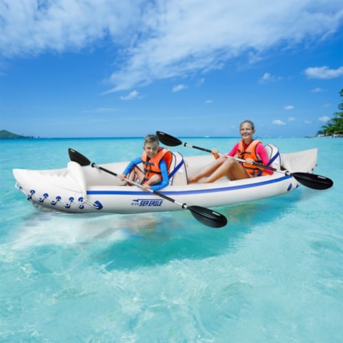 Sea Eagle 370 Pro 3 Person Inflatable Water Sport Kayak Canoe Boat with Paddles Perspective: bottom