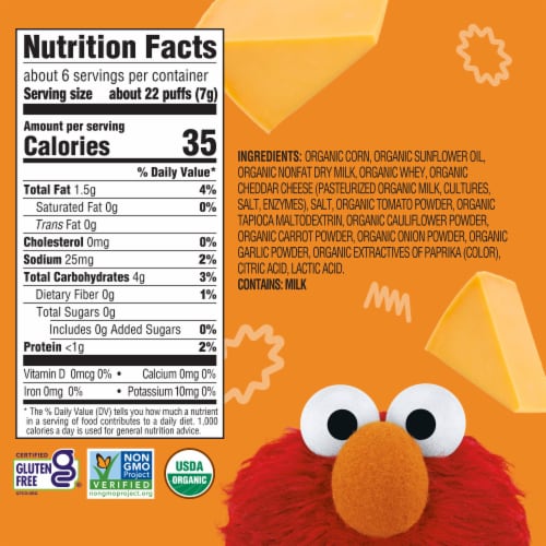 Earth's Best Organic Veggie Puffs for Toddlers 2 Years Old and Up, Cheddar Flavor Perspective: bottom