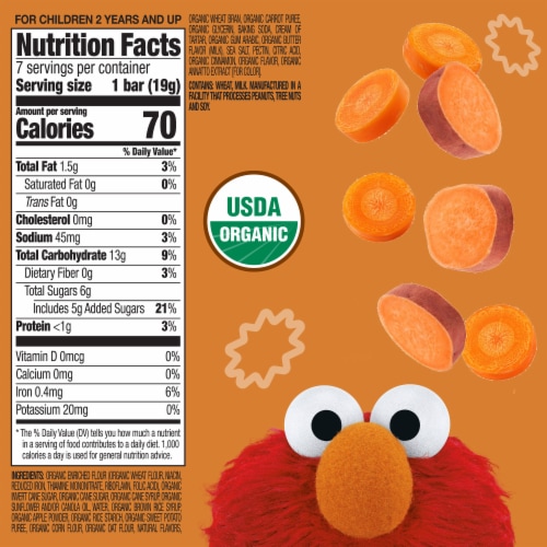 Earth's Best Organic Sunny Days Snack Bars, 2+ Years Up, Sweet Potato Carrot Flavored Perspective: bottom