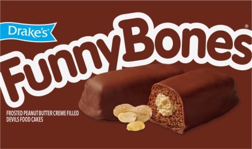Drake's® Funny Bones® Frosted Peanut Butter Creme Filled Devils Food Cakes Perspective: bottom