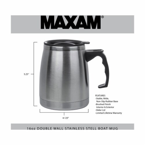 Maxam Double Wall Stainless Steel Boat Mug 16 Ounce Wide Non-Slip Base Perspective: bottom