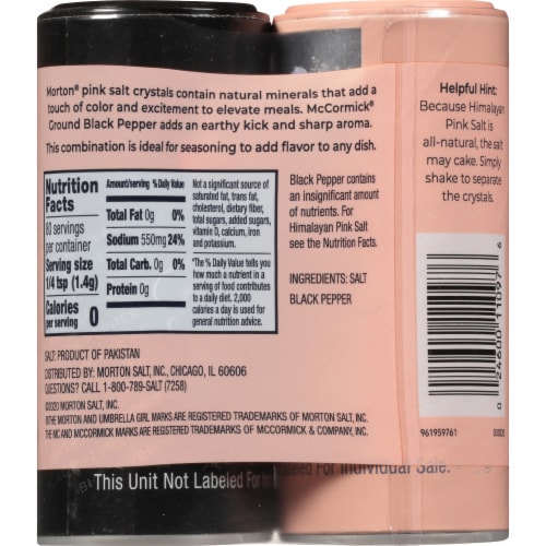 Morton® Himalayan Pink Salt and McCormick® Black Pepper Variety Shaker Pack Perspective: bottom