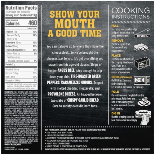 DEVOUR Philly Cheesesteak Grilled Cheese with Roasted Green Peppers & Carmelized Onions Frozen Meal Perspective: bottom
