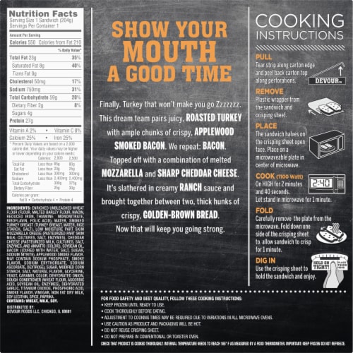 DEVOUR Turkey & Smoked Bacon with Ranch Grilled Cheese Frozen Meal Perspective: bottom