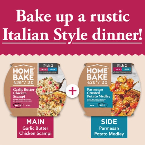HomeBake 425°/:30 Garlic Butter Chicken Scampi Frozen Family Meal Main Dish Perspective: bottom