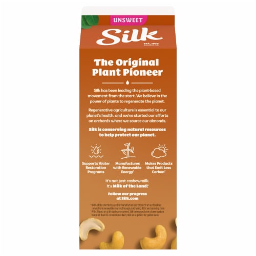 Silk Dairy Free Unsweetened Creamy Cashew Milk Half Gallon Perspective: bottom
