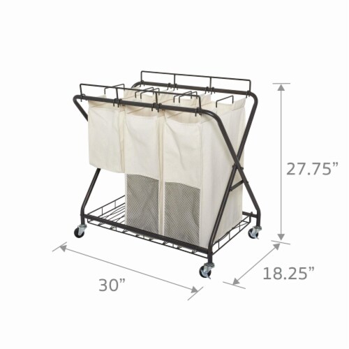 Artesa Verona 3 Bag Laundry Hamper Cart with Wheels, Black