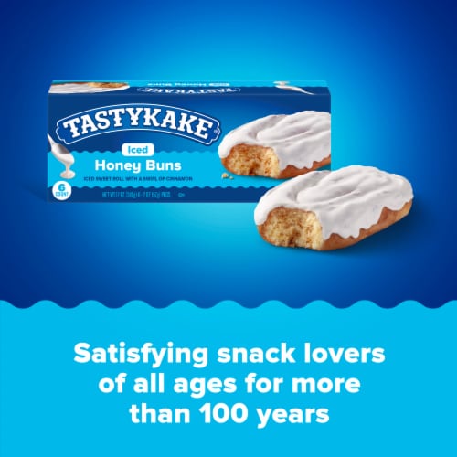Tastykake Iced Honey Buns, Individually Wrapped Iced Pastry Snacks, 6 Count Perspective: bottom