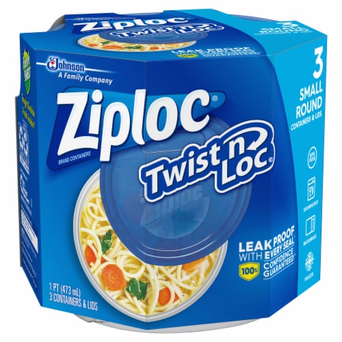 Ziploc Twist 'n Loc Round Storage Pint Containers & Lids - Clear/Blue Perspective: bottom