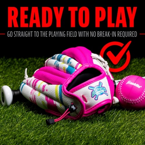 Franklin Sports Air Tech Baseball Glove with Ball - White/Pink Perspective: bottom