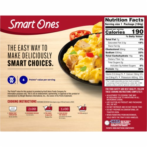 Smart Ones Cheesy Scramble w/ Hash Browns Eggs & Cheddar Monterey Jack & Mozzarella Frozen Meal Perspective: bottom