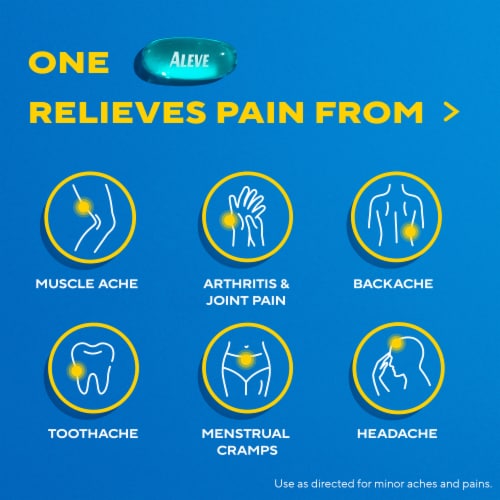 Aleve® Pain Reliever & Fever Reducer 220mg Naproxen Sodium Liquid Gels Perspective: bottom