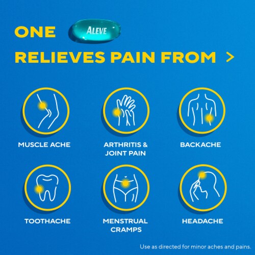 Aleve® Pain Reliever & Fever Reducer 220mg Naproxen Sodium Liquid Gels Perspective: bottom