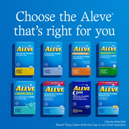 Aleve Pain Reliever & Fever Reducer Naproxen Sodium Liquid Gels Perspective: bottom