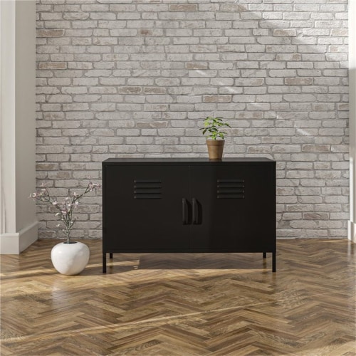 SystemBuild Bonanza 2 Door Metal Locker Accent Cabinet in Black Perspective: bottom