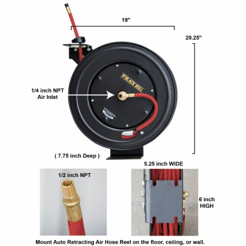 Black Bull 100 Foot Retractable Air Hose Reel with Auto Rewind
