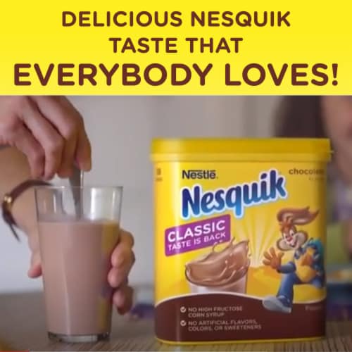Nesquik Chocolate Flavor Powder Drink Mix Canister Perspective: bottom