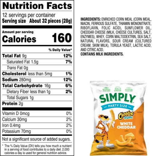 Cheetos Simply Puffs Cheese Flavored Snacks White Cheddar Flavored 12 Oz Perspective: bottom
