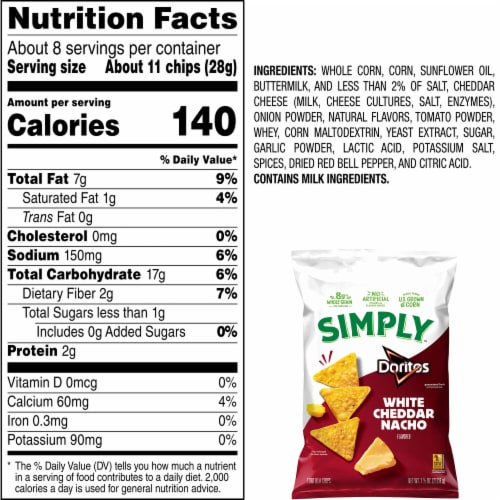 Simply™ Doritos® White Cheddar Nacho® Flavored Tortilla Chips Perspective: bottom